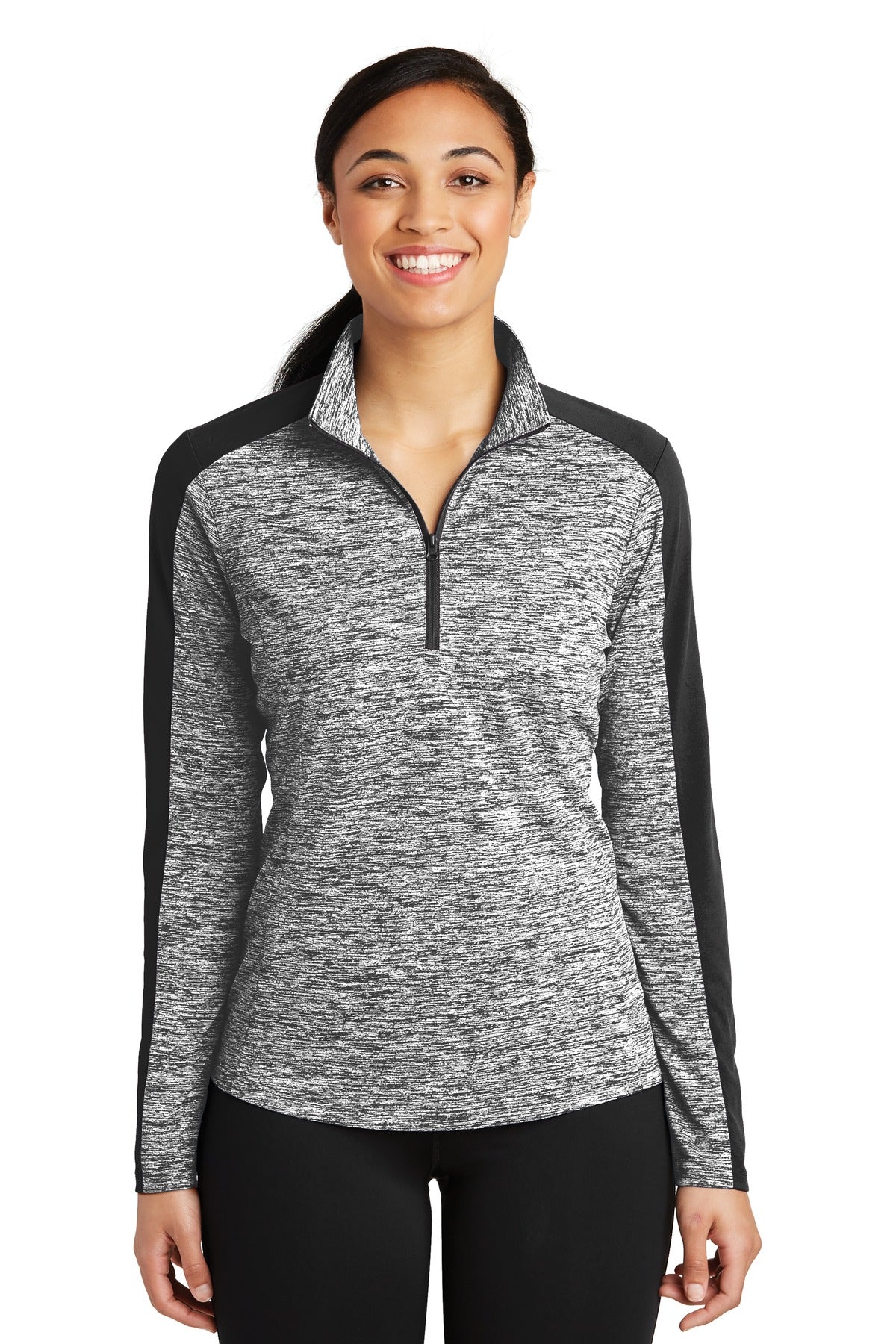 Sport-Tek ® Women's PosiCharge ® Electric Heather Colorblock 1/4-Zip Pullover. LST397